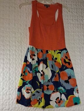 BeBop Orange Mesh  Tank with Navy Multicolor Floral Skirt..measurements In Pict.